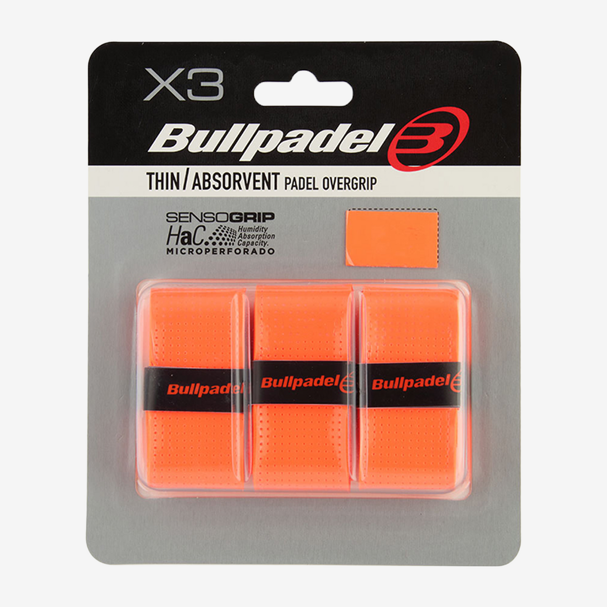 Bullpadel Thin Padel Overgrip (3 Pack) Neon Orange