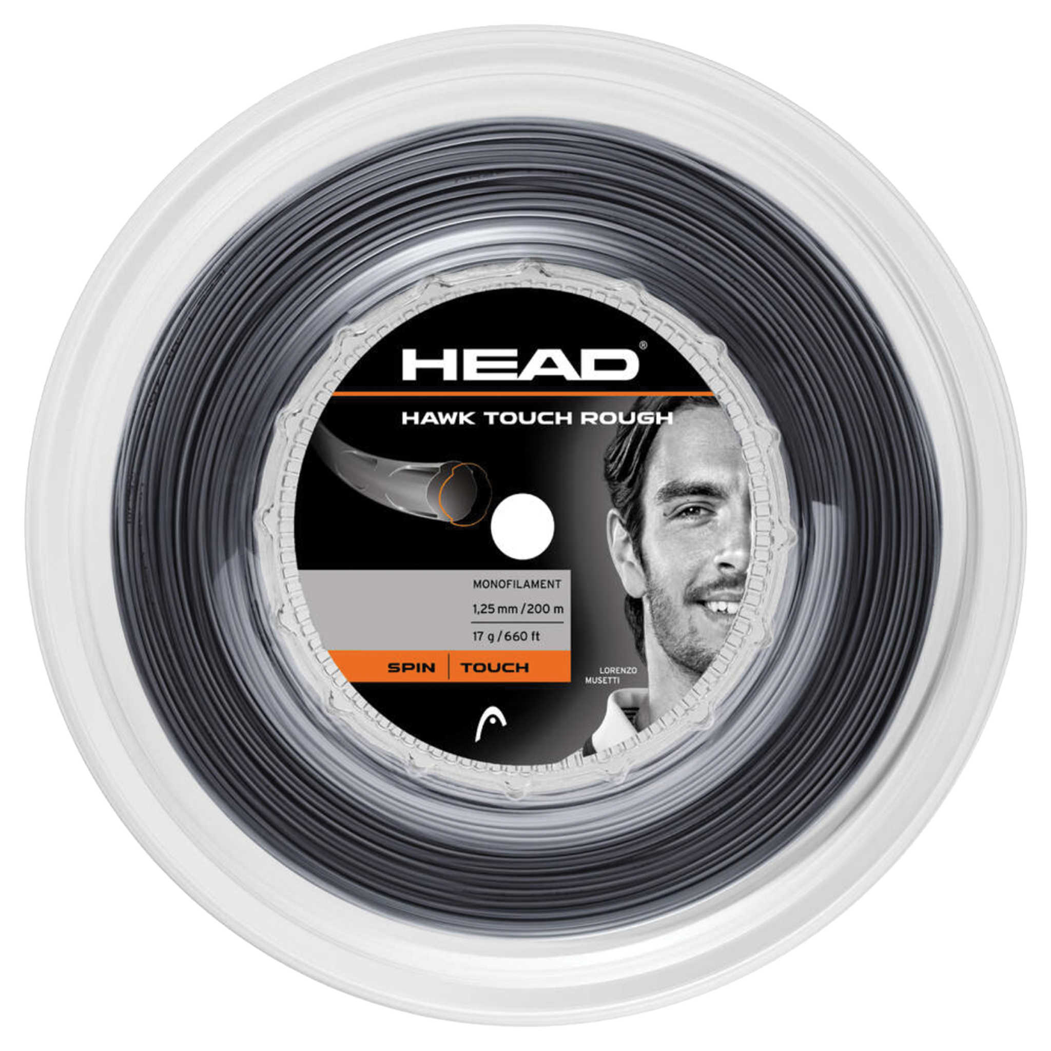 Touch Rough Rocks Head Hawk Touch Rough Black 200m Reel - All Things Tennis ltd